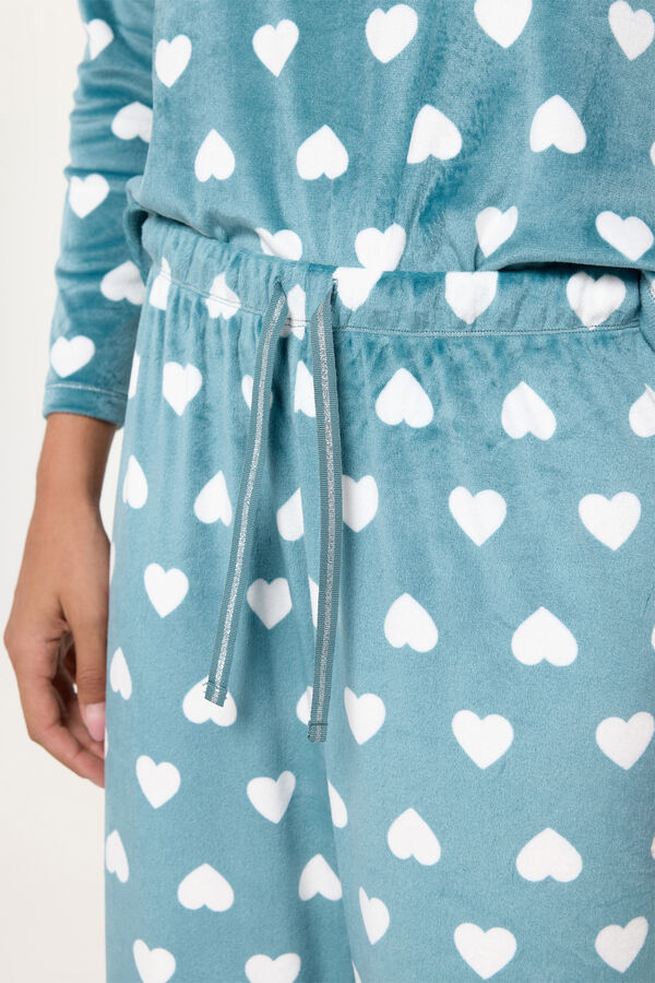 Milano Pijama de velour estampado corazones Verde