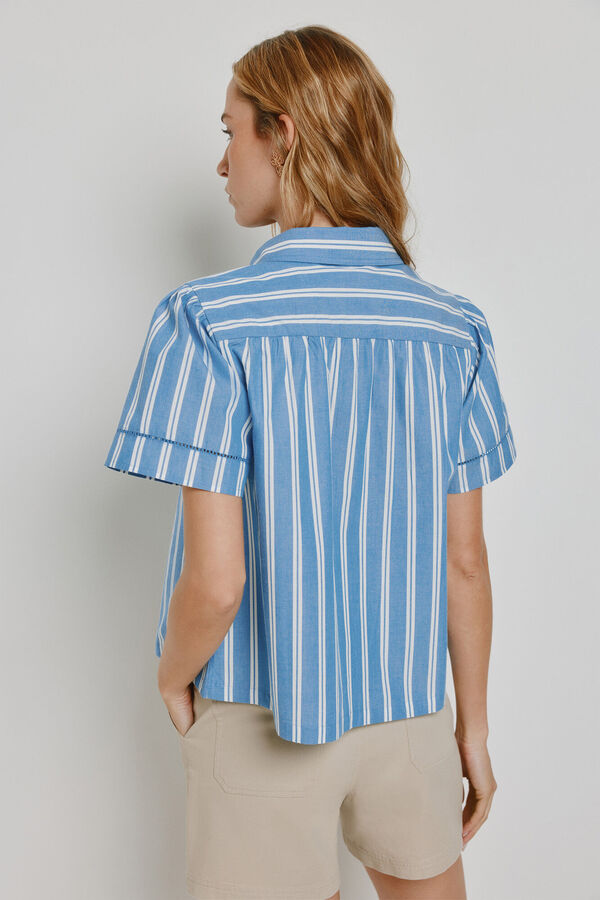Milano Blusa de riscas de manga curta Azul claro