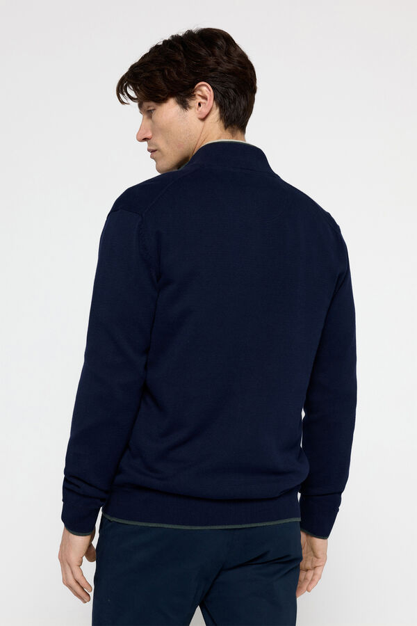 Milano Cardigan de algod&atilde;o com z&iacute;per Marinho