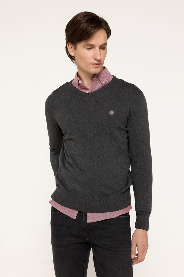 Milano Camisola com gola em bico com patch Cinza medio