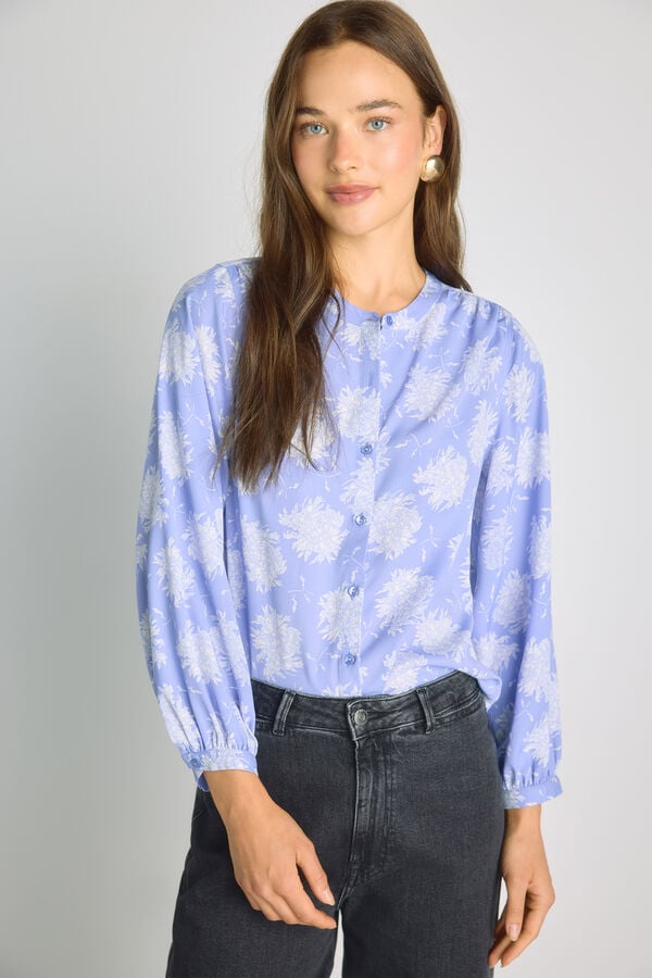 Milano Camisa estampada gola mao Azul indigo