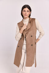 Milano Colete comprido efeito camur&ccedil;a Castanho