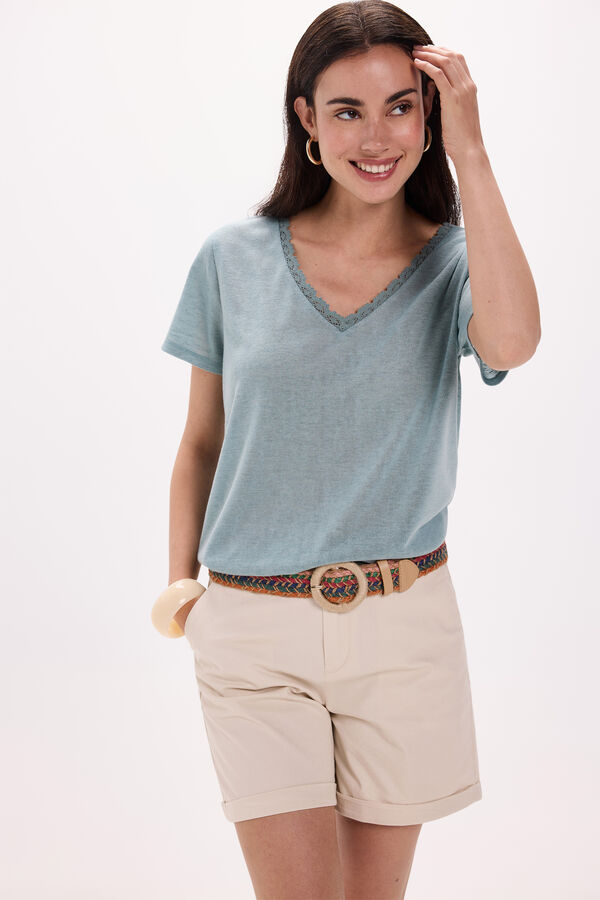 Milano bico gola linho e crochet Azul