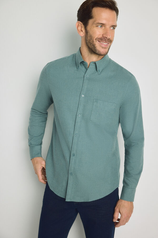Milano Camisa lisa de manga comprida Azul turquesa