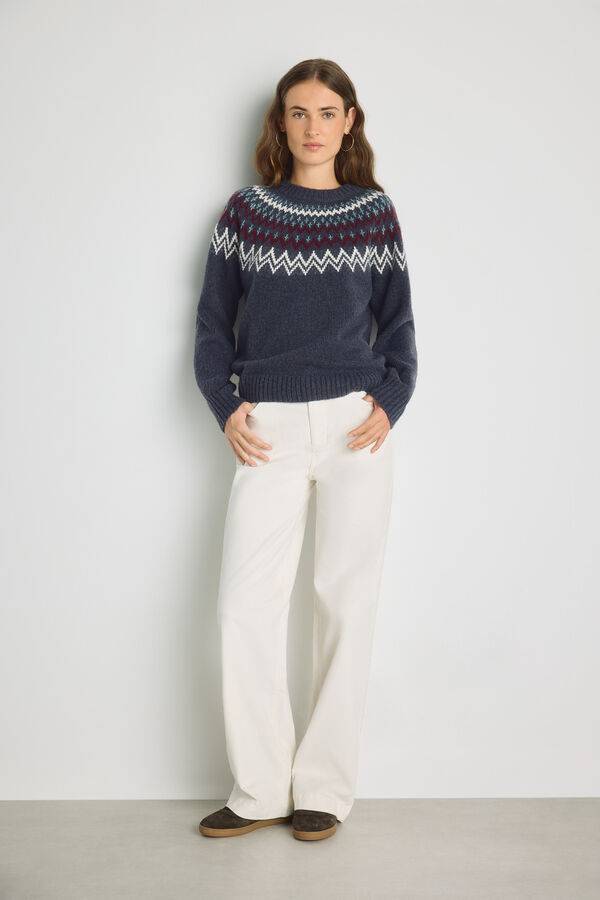 Milano Camisola gola redonda com jacquard Marinho