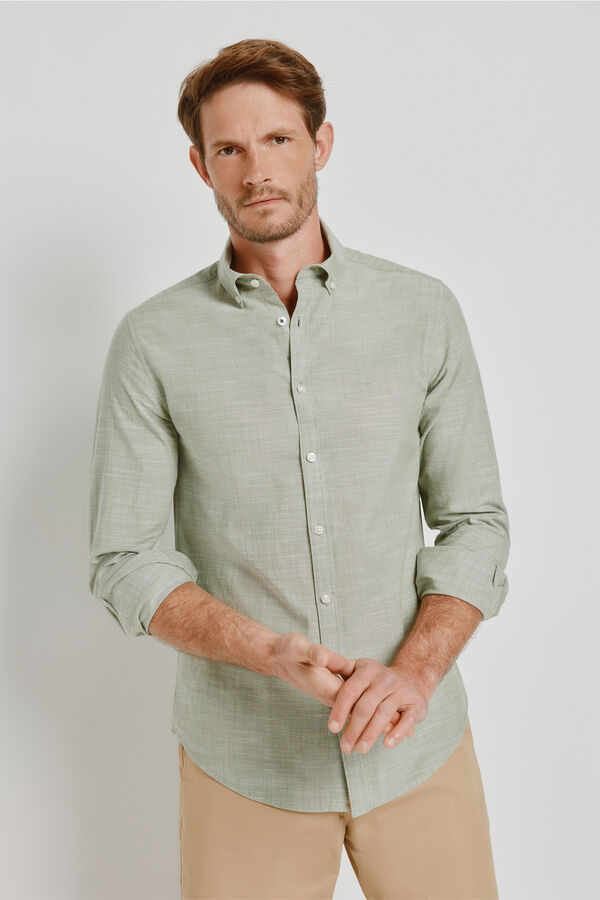 Milano Camisa lisa de manga comprida C&aacute;qui