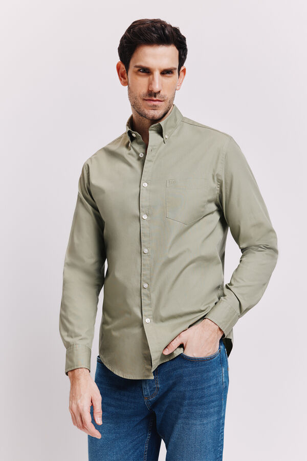 Milano Camisa lisa manga larga Kaki Claro