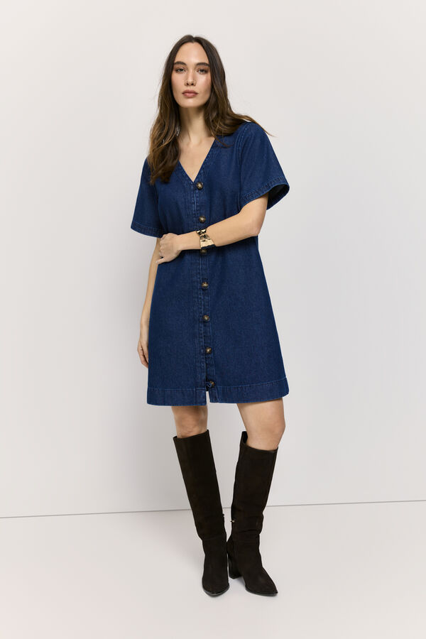 Milano Vestido denim cuello pico Azul