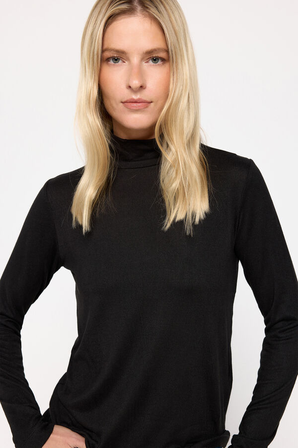 Milano Camiseta con cuello perkins tejido tacto suave Negro