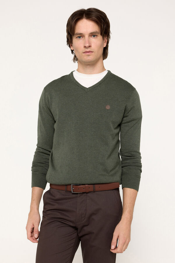 Milano Camisola com gola em bico com patch Verde