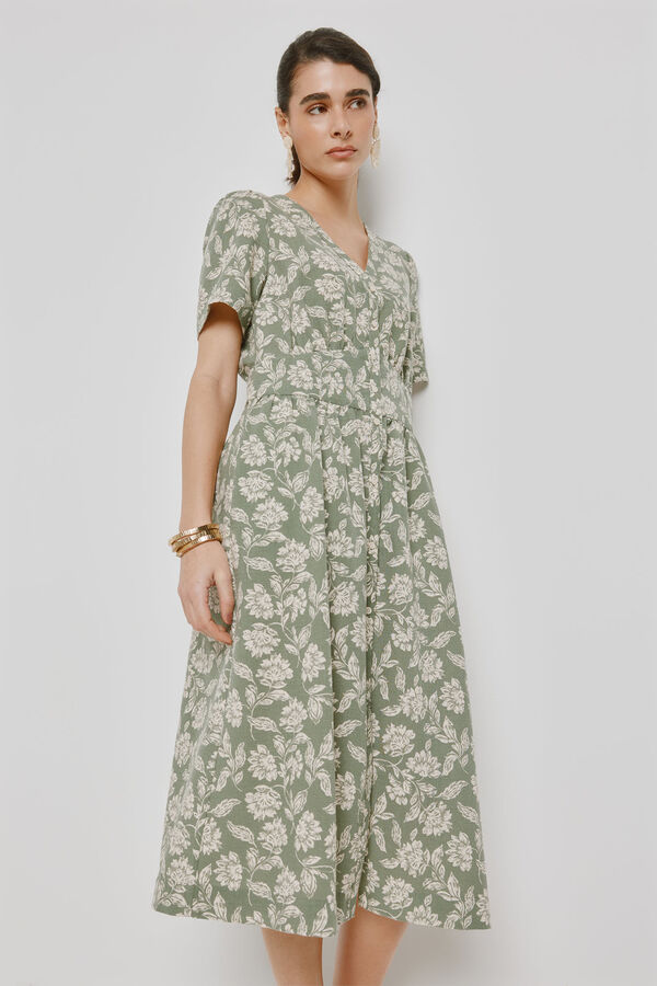 Milano Vestido escote pico Kaki Claro