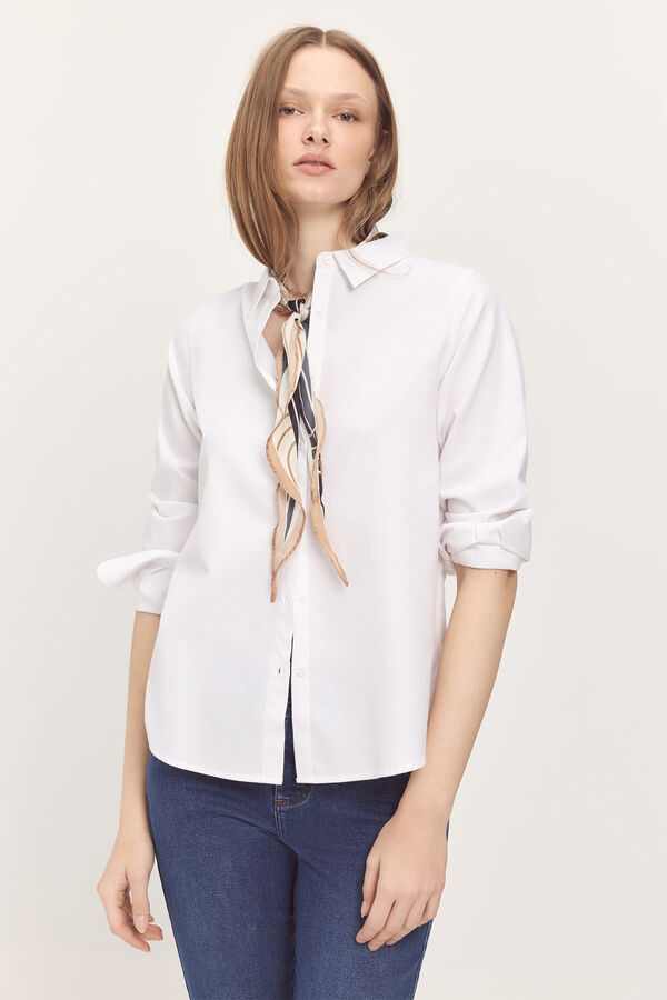 Milano Camisa b&aacute;sica de popelina Branco