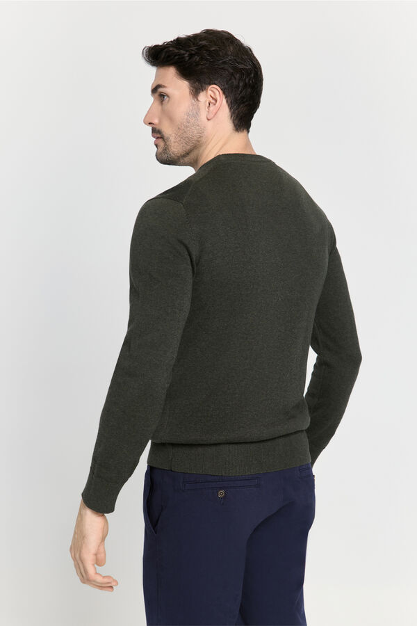 Pedro del Hierro Camisola b&aacute;sico de gola caixa C&aacute;qui escuro