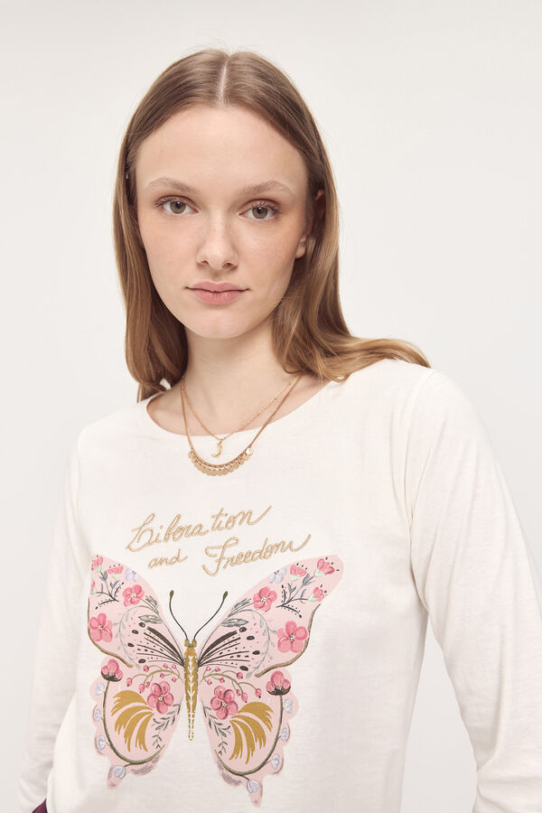 Milano T-shirt manga francesa estampado na frente Branco