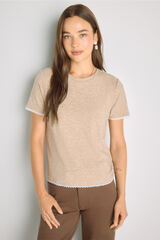 Milano T-shirt de manga curta com renda Bege