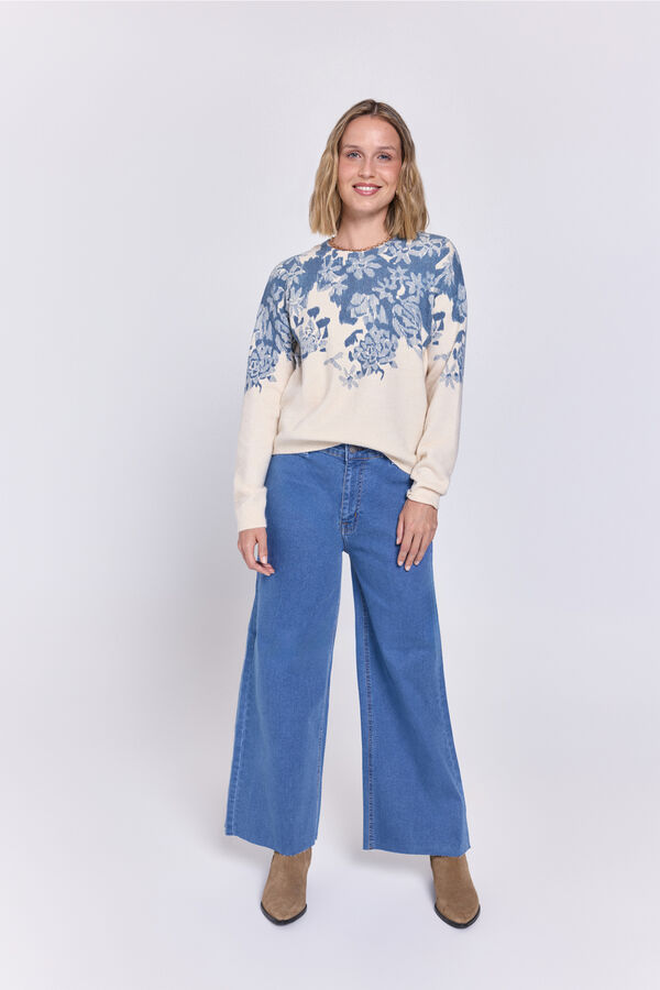 Milano Jersey con estampado floral en cuello Azul