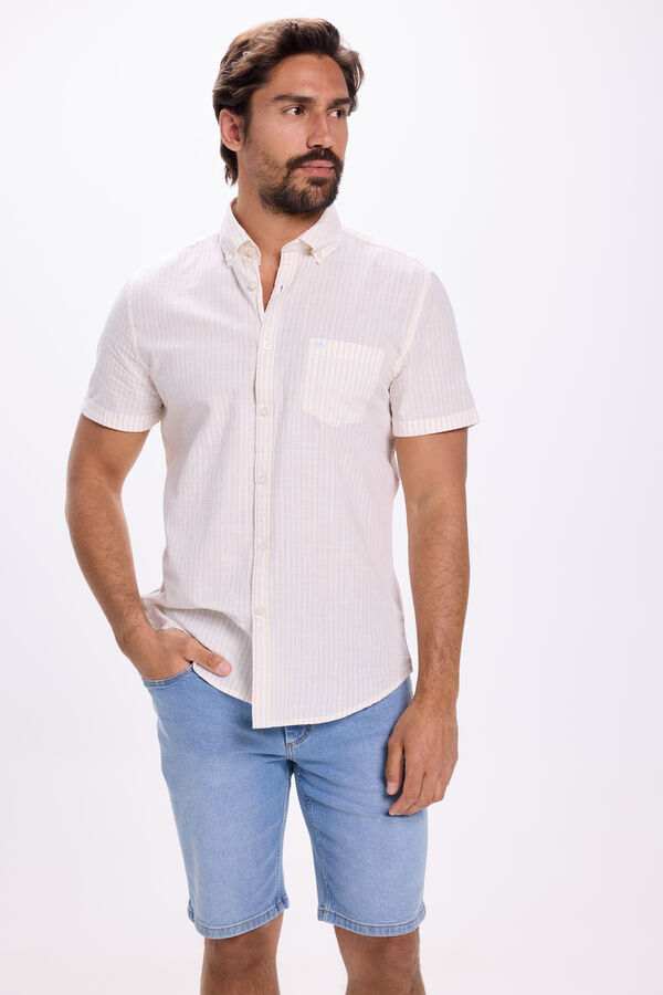 Milano Camisa Slub Rayas Beige