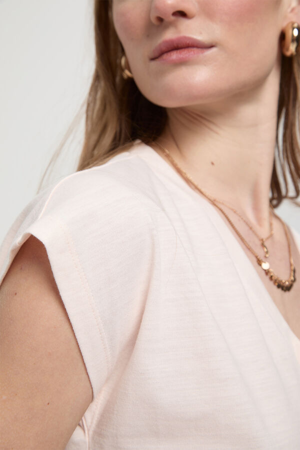 Milano T-shirt com decote em bico e detalhes em lurex Rosa