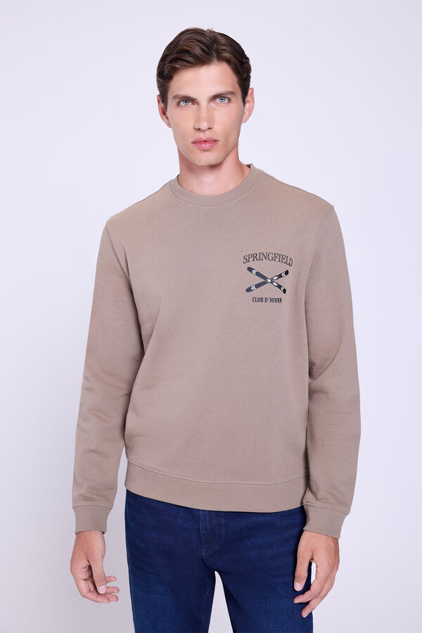 Springfield Sweatshirt com logo e gola redonda Areia