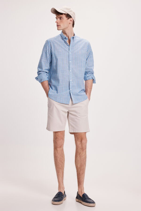 Milano Camisa malha slub riscas Estampado azul