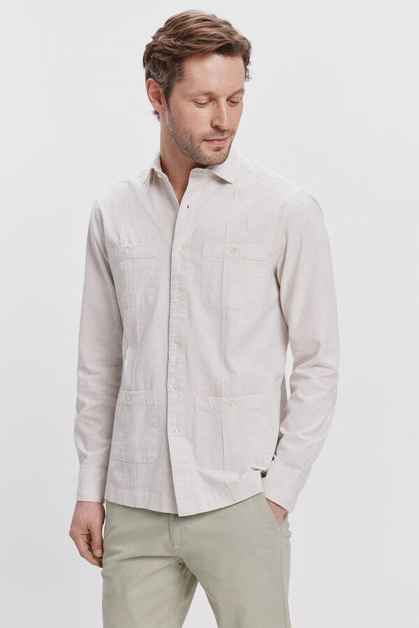 Milano Guayabera Bolsillos Ligera Beige