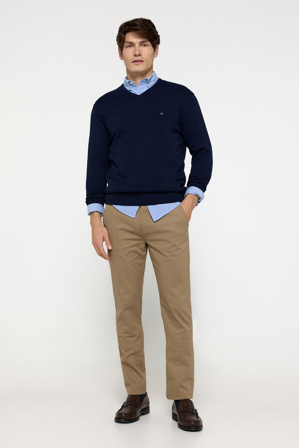 Milano Camisola b&aacute;sica com decote de bico Marinho