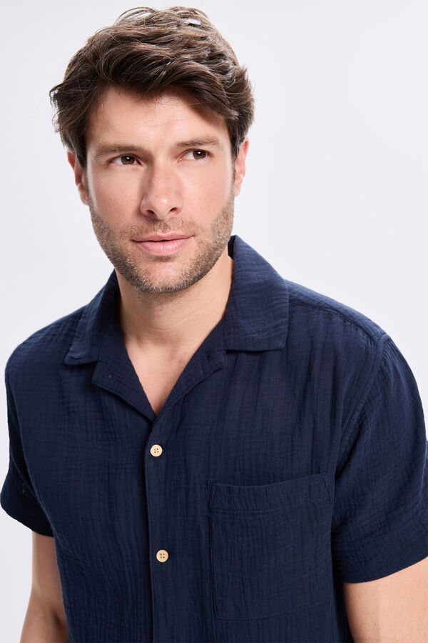 Milano Camisa de lapela curta Marinho