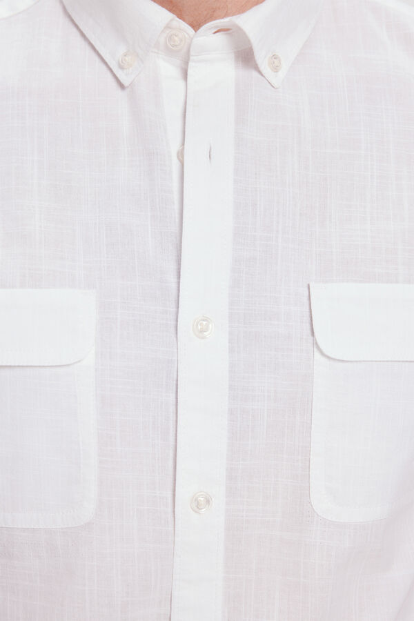 Milano Camisa lisa Slub com bolsos Branco