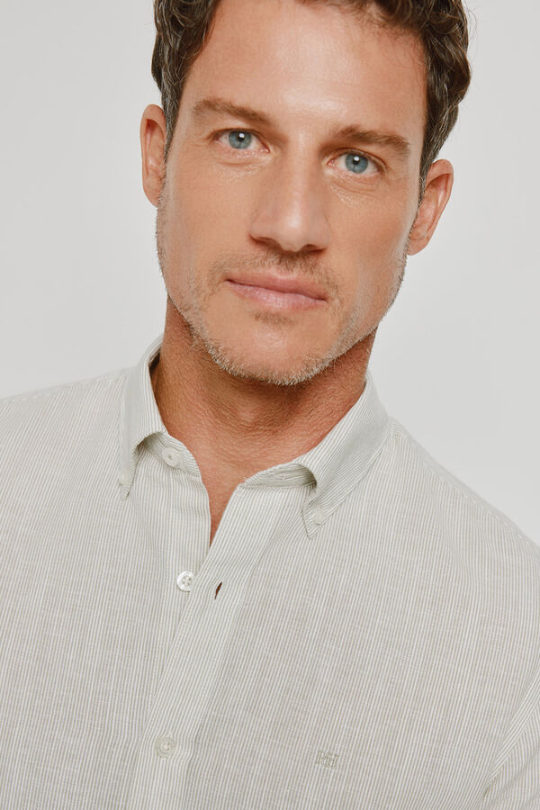 Pedro del Hierro Camisa de riscas de manga comprida C&aacute;qui m&eacute;dio