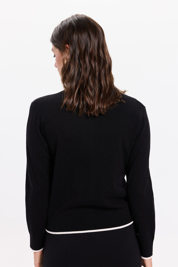 Milano Cardigan color negro con detalles a contraste en color blanco Negro