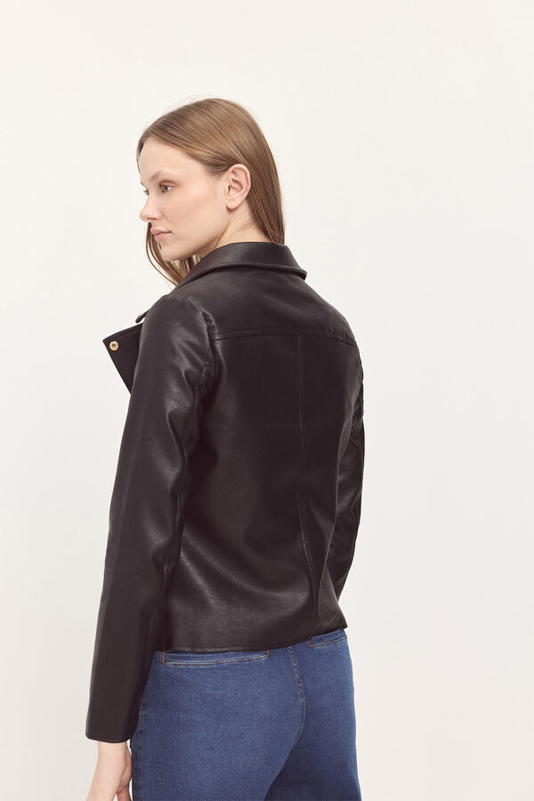 Milano Jaqueta biker curta com efeito pele Preto