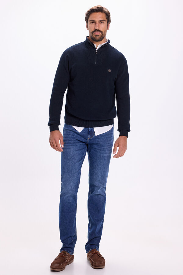 Milano Camisola de algod&atilde;o com meia fecho-&eacute;clair Marinho