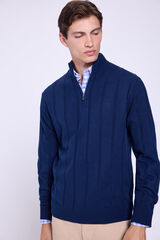 Milano Camisola Canalé com fecho médio Marinho