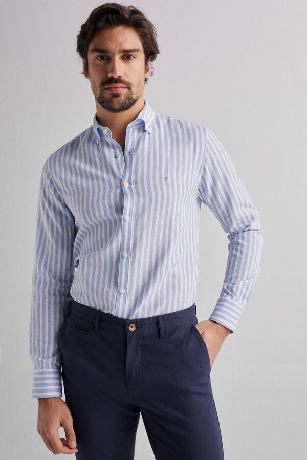 Milano Camisa Linho Riscas Azul