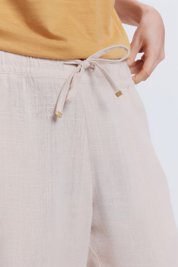 Milano Cal&ccedil;as compridas de linho Bege