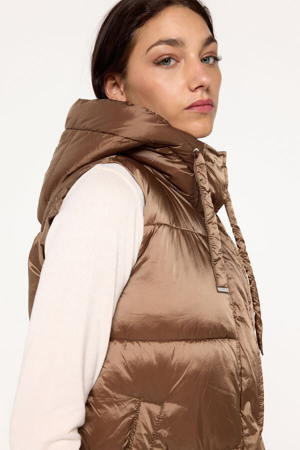 Milano Chaleco plumífero acolchado con capucha Beige/Camel