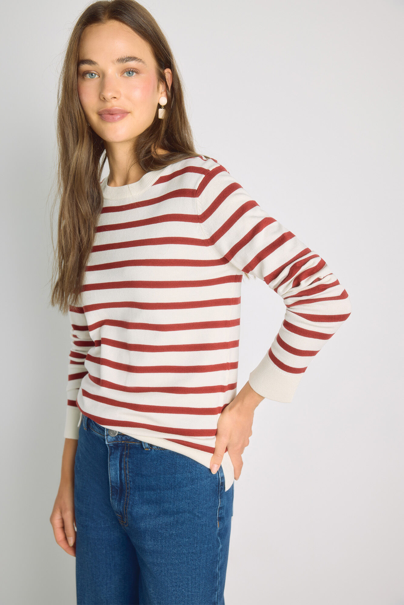 Milano Camisola de riscas gola redonda