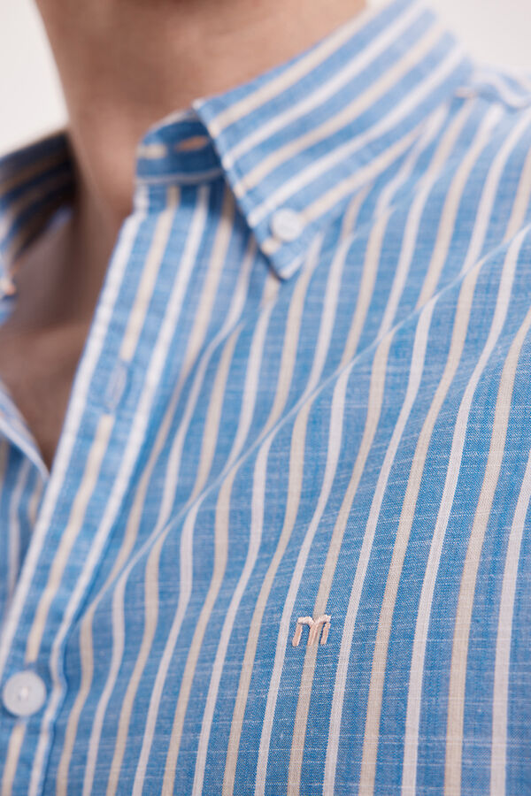 Milano Camisa malha slub riscas Estampado azul