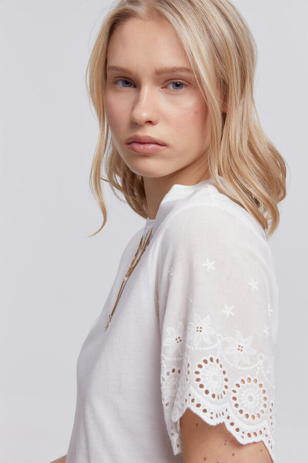 Milano T-shirt com mangas bordadas Branco