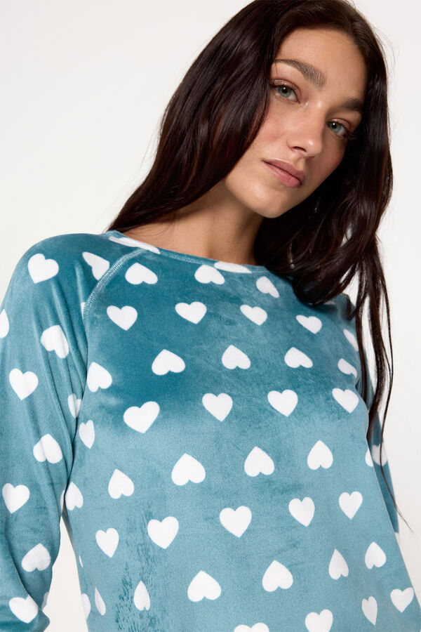 Milano Pijama de velour estampado corazones Verde