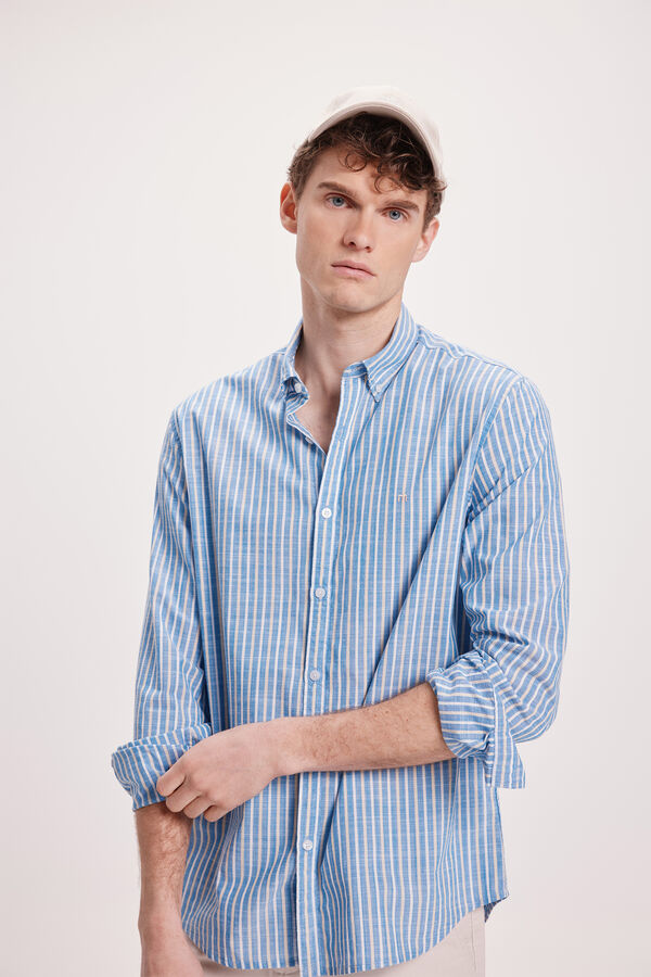 Milano Camisa malha slub riscas Estampado azul