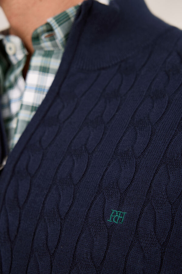 Pedro del Hierro Cardigan com logo e meio zíper Marinho