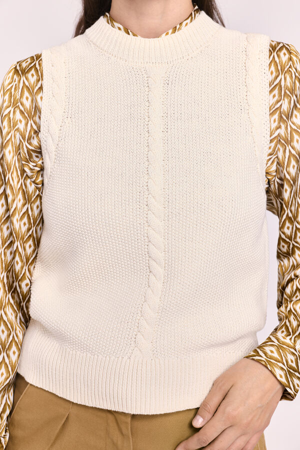 Milano Colete de malha com tran&ccedil;as Bege