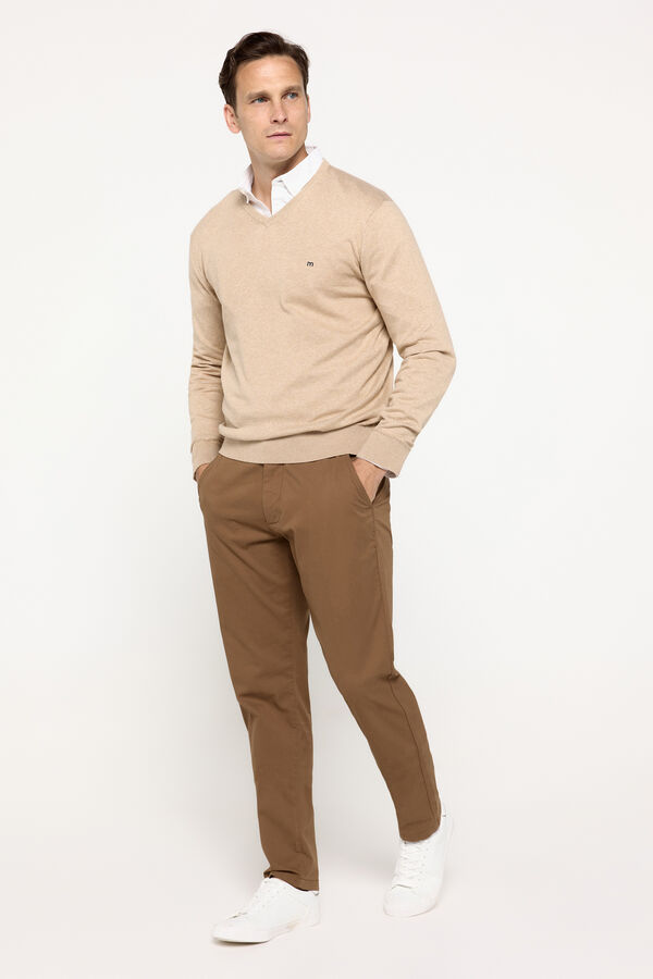 Fifty Outlet Camisola básica com decote de bico Camel