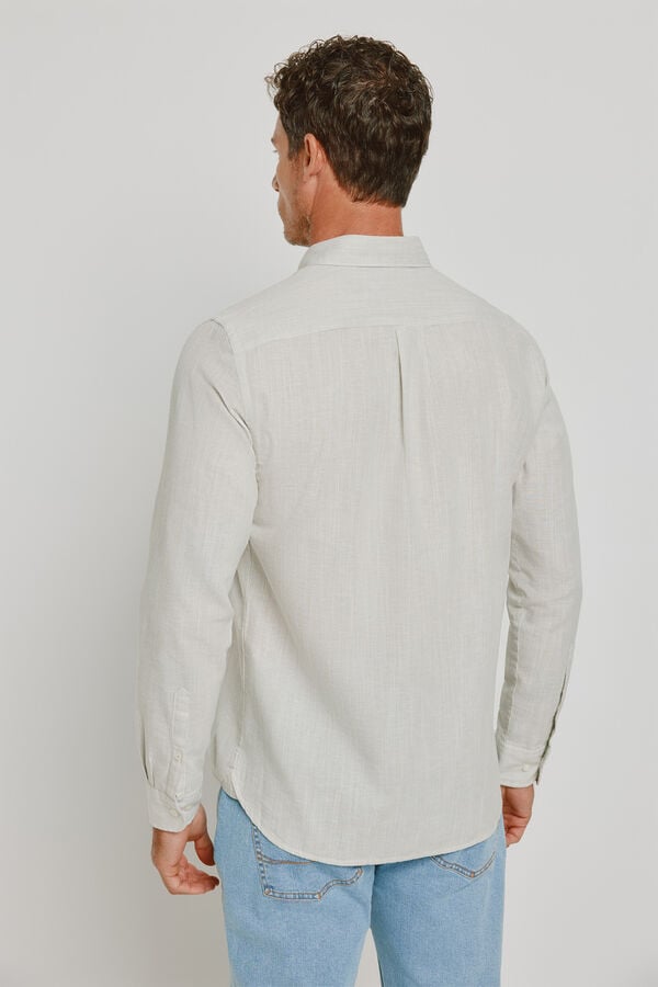 Pedro del Hierro Camisa de riscas de manga comprida C&aacute;qui m&eacute;dio