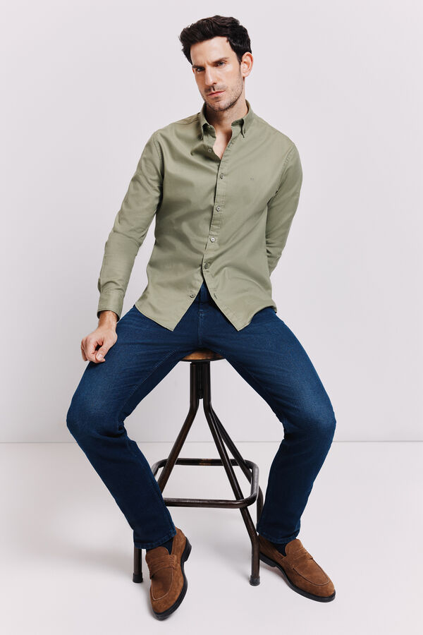 Milano Camisa lisa manga larga Kaki Claro