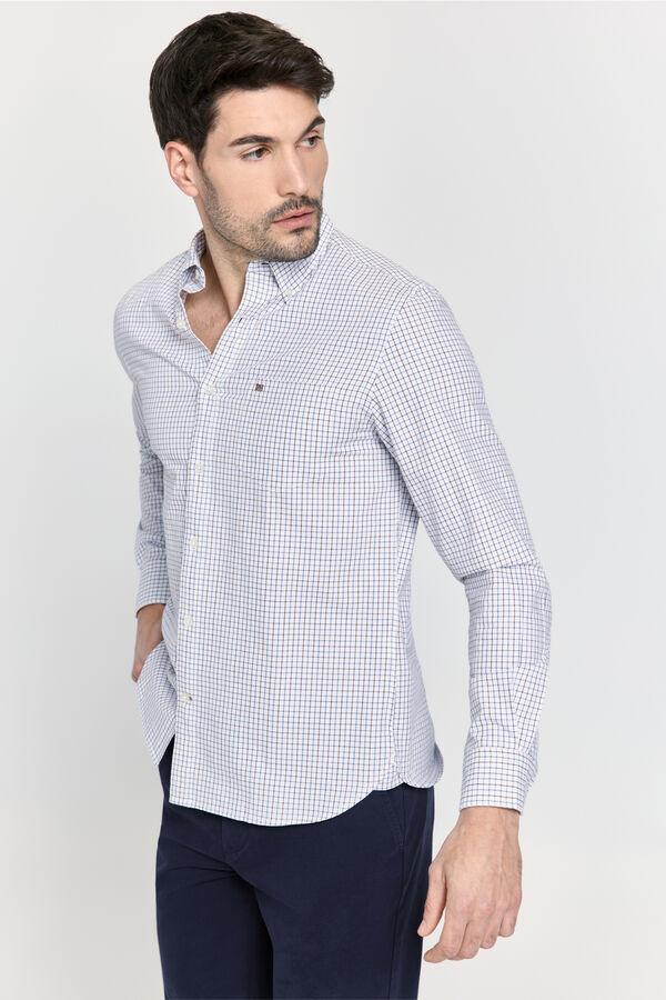 Pedro del Hierro Camisa cuadros manga larga Marr&oacute;n