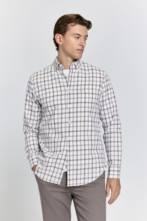 Milano Camisa xadrez com caimento relaxado Marfim
