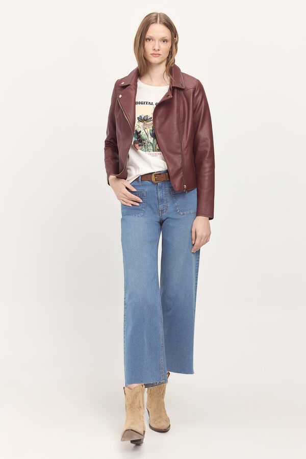 Milano Jaqueta biker curta com efeito pele Bege