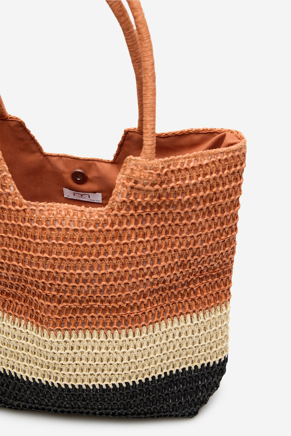 Milano Bolsa de r&aacute;fia riscas Camel